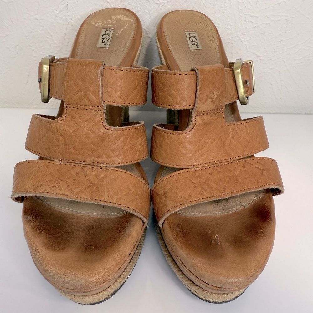 UGG Hedy Embossed Leather Espadrille Wedge Sandals 7.5 VGUC